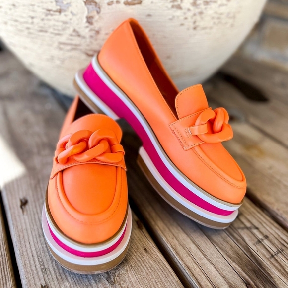 Coconuts by Matisse Shoes - Coconuts by Matisse Orange Loafers Chain Accent Sorbet Size 6